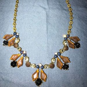 J. Crew Statement Rose, Smoke Gray, and Indigo Blue Glass Necklace